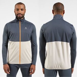 Odlo Men’s Zeroweight Warm Vest Full Zip Silver Cloud Running in Gray Beige XXL